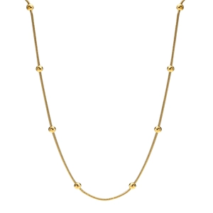Minimalist gold stainless steel beaded necklace featuring a sleek snake chain design