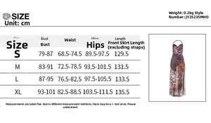 Guide des tailles pour la robe longue dos nu avec mesures du buste et de la taille
