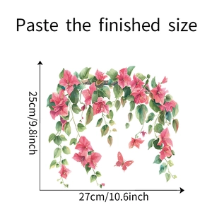 Detailed size chart showing watercolor flower toilet sticker dimensions 27x25cm