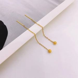 Minimalist 18K gold plated titanium steel long chain earrings with textured beads
