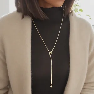 Minimalist Knot Long Necklace 316L Stainless Steel Y Lariat Snake Chain Sweater Jewelry For Women Fashion Gift Elegant