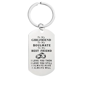 Polished stainless steel rectangular keychain with sentimental engraving for soulmates