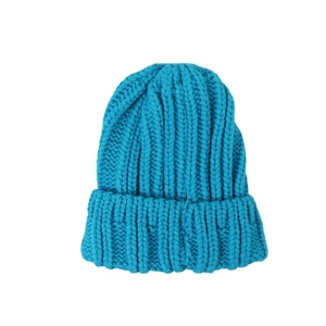Bonnet en grosse maille bleue avec revers pour enfants, chaud et minimaliste