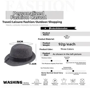 Detailed chart showing grey wool fedora hat dimensions with 58cm head circumference