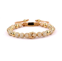 Detail of adjustable gold beaded crown bracelet with micro-pave cubic zirconia stones