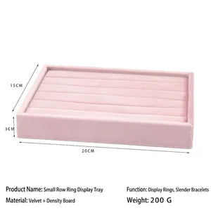 Pink velvet jewelry display tray for rings and bracelets with detailed 20x15x3cm dimensions