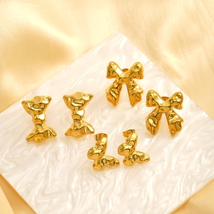 Bowknot Butterfly Stud Earrings 18K Gold Plated 304 Stainless Steel Ins Style Liquid Metal Lava Design For Women Jewelry