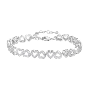 Elegant silver adjustable heart bracelet with pavé-set zircons and a secure lobster clasp