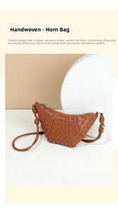 Close-up of the intricate hand-woven leather texture and knot detail on a brown croissant bag