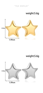 Detail view of 1.99cm polished star earrings in gold and silver stainless steel