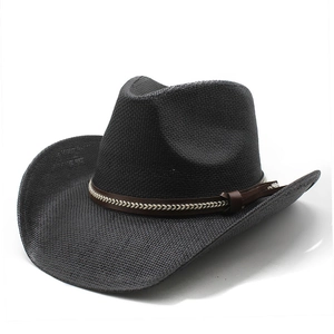 Western Cowboy Hat Paper Straw Wide Brim Breathable Sun Protection Ethnic Style Summer Beach Sunhat For Men Women
