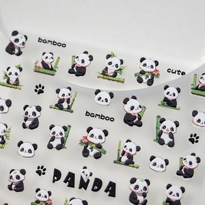 5D stereoscopic panda nail stickers with bamboo and paw prints for DIY manicure art