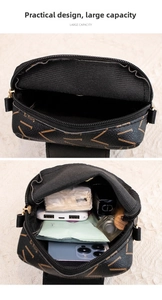 Detail view of the black crossbody phone bag showing large capacity for essentials