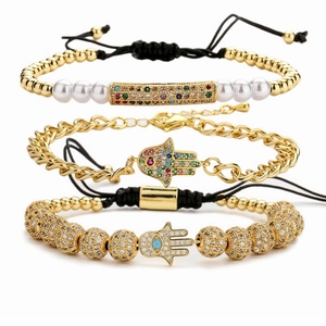 Bracelet Charm Main De Hamsa Mauvais Œil Cuivre Micro Pavé Zircon Réglable Corde Tressée Bijoux Femmes Boho