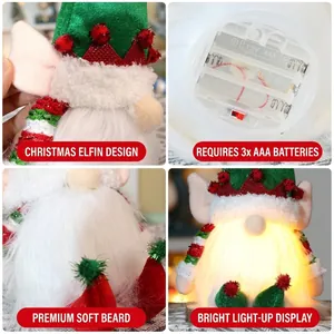 Lighted Christmas gnome doll with warm LED white beard and festive holiday colors