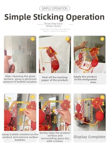 Detailed 6-step visual guide for applying Chinese New Year static window stickers with water