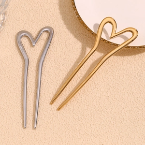 Elegant 18K gold and silver stainless steel hairpins with minimalist heart design