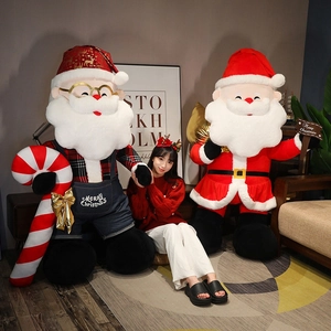 Giant Santa Claus plush toys in red and navy outfits for Christmas home decor