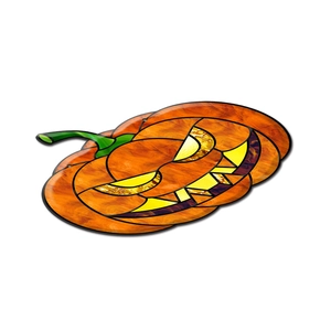 Detailed view of layered pumpkin Halloween acrylic ornaments with painted glass finish