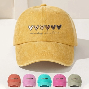 Casquette De Baseball En Coton Lavé Imprimé Cœur Vintage Citation De Motivation Bord Incurvé Réglable Chapeau De Soleil