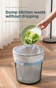 Close-up of drawstring trash bag showing leak-proof design for wet kitchen waste disposal