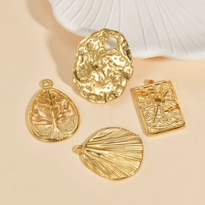 Golden stainless steel tree of life and irregular textured DIY jewelry pendants
