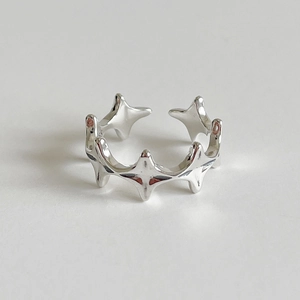925 Sterling Silver Ring Star Crown Design Vintage Distressed Style Adjustable Open Band Fashion Jewelry For Women