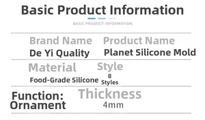 Detailed parameter table showing 8 styles of 4mm food grade silicone planet ball molds