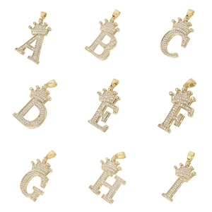 Crown Alphabet Initial Letter Pendant Copper Micro Pave Cubic Zirconia Hip Hop Fashion Jewelry Accessory For Men Women