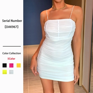Vestito Mini Aderente Arricciato Sexy Per Donna Spalline Sottili Schiena Scoperta Poliestere Clubwear Moda Estate