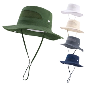 Kids breathable mesh sun hat with wide brim and adjustable windproof strap in 5 colors
