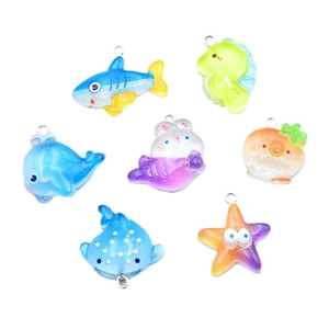 Ocean theme resin keychain charms set featuring shark dolphin and starfish pendants