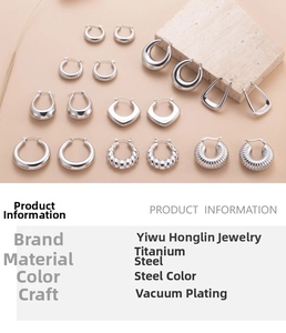 Macro detail of titanium steel geometric earrings with polished finish and vacuum plating