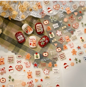 Détails d'autocollants pour ongles de Noël avec ours mignons et motifs de flocons