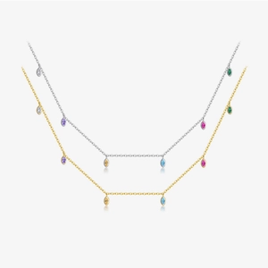 925 Sterling Silver Marquise Zircon Necklace Rainbow Colorful Gemstone 18K Gold Plated Elegant Women Jewelry
