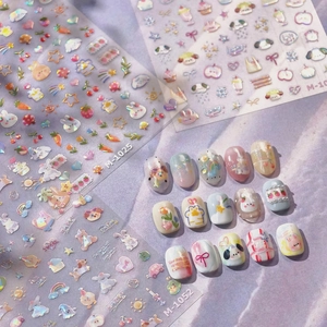 Cute bunny and rainbow graffiti nail art stickers with star patterns for creative DIY nails