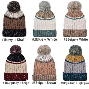 Bonnets d'hiver en grosse maille avec pompon déclinés en six coloris assortis