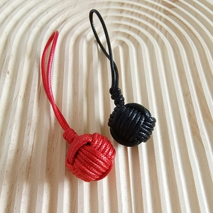 Handmade Monkey Fist Knot Keychain Wax Cord Woven Ball Bag Pendant Retro Keyring Ornament For Car Keys Accessories