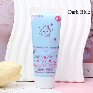 Close-up of 50ml dark blue imitation cream glue tube with SGS safety logo for DIY crafts