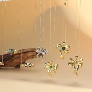 Bowknot And Cylinder Pendant Necklace Copper Zircon Enamel Ribbon Clavicle Choker For Women Colorful Fashion Jewelry