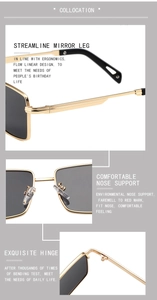 Detail of square sunglasses showing streamline mirror legs and ergonomic nose support
