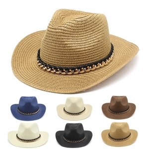 Sombrero de paja Panamá para hombre estilo cowboy con cadena y seis colores a elegir