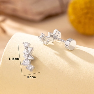 Silver butterfly butterfly screw back stud earrings with clear crystals and dimensions