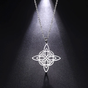 Witch's Knot Pendant Necklace Stainless Steel Hollow Celtic Knot Geometric Mystical Jewelry For Women Vintage