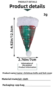 Dettaglio del portaposate mini cappello di Natale con dimensioni 12,5x7cm e materiale in stoffa