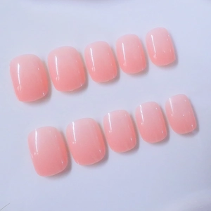 Unghie finte corte quadrate rosa sfumato, effetto jelly lucido, set da 10 pezzi