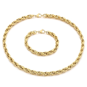 Golden titanium steel wheat chain necklace and bracelet set with lobster clasps