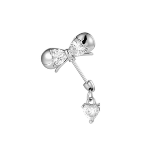 Silver bow heart earrings with sparkling cubic zirconia drops for women stylish look