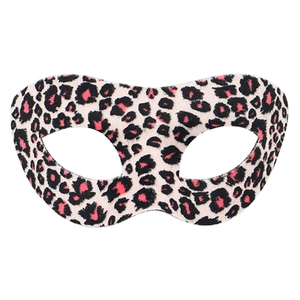 Pink and black leopard print plush masquerade mask for Halloween costume parties