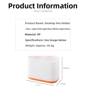Detailed view of white and orange multi-grid desk pen holder with size specifications
